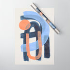 Midcentury Modern Minimalist Funky Cool Tribal Pattern Paynes Grey Pastel Blue Tan Shapes by Ejaaz Haniff Wrapping Paper Gallery Image 1