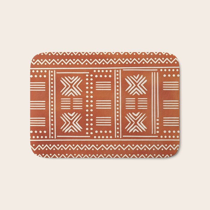 Geometric Tribal Pattern on Terracotta Bath Mat Gallery Image 1