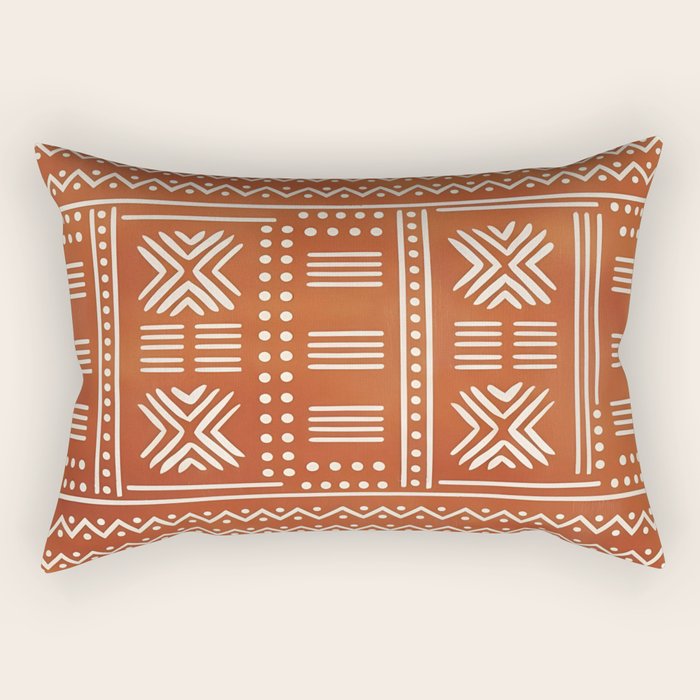 Geometric Tribal Pattern on Terracotta Rectangular Pillow Gallery Image 1