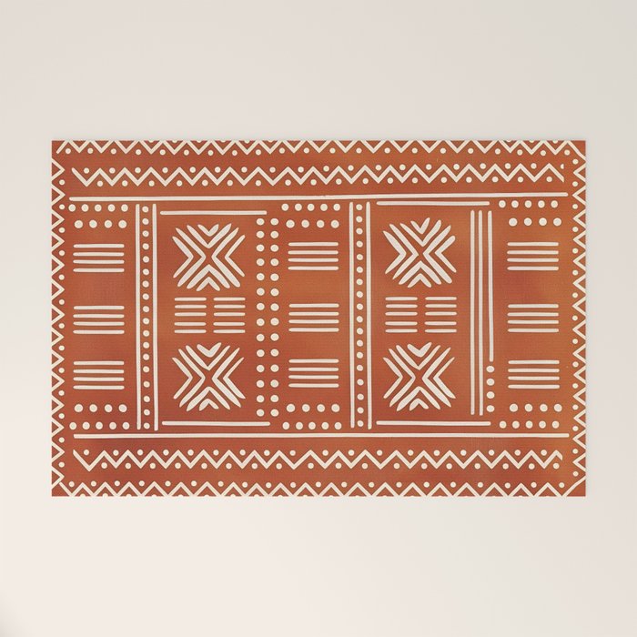 Geometric Tribal Pattern on Terracotta Welcome Mat Gallery Image 1