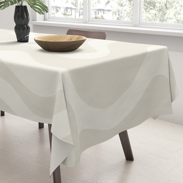 Liquid Swirl Contemporary Abstract Pattern in Barely-There Pale Beige and Light Cream  Tablecloth Gallery Image 3