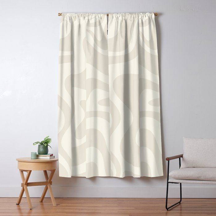 Liquid Swirl Contemporary Abstract Pattern in Barely-There Pale Beige and Light Cream  Window Curtain Gallery Image 1