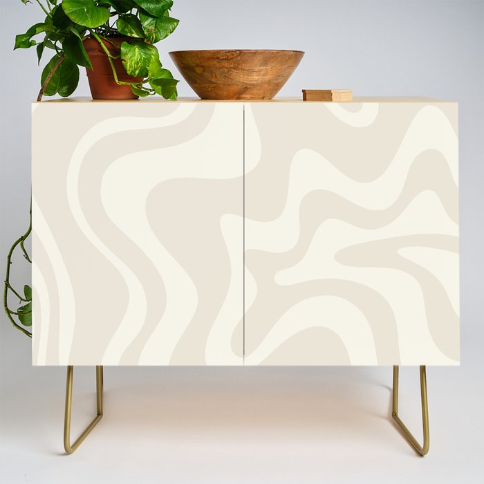 Liquid Swirl Contemporary Abstract Pattern in Barely-There Pale Beige and Light Cream  Credenza Gallery Image 1