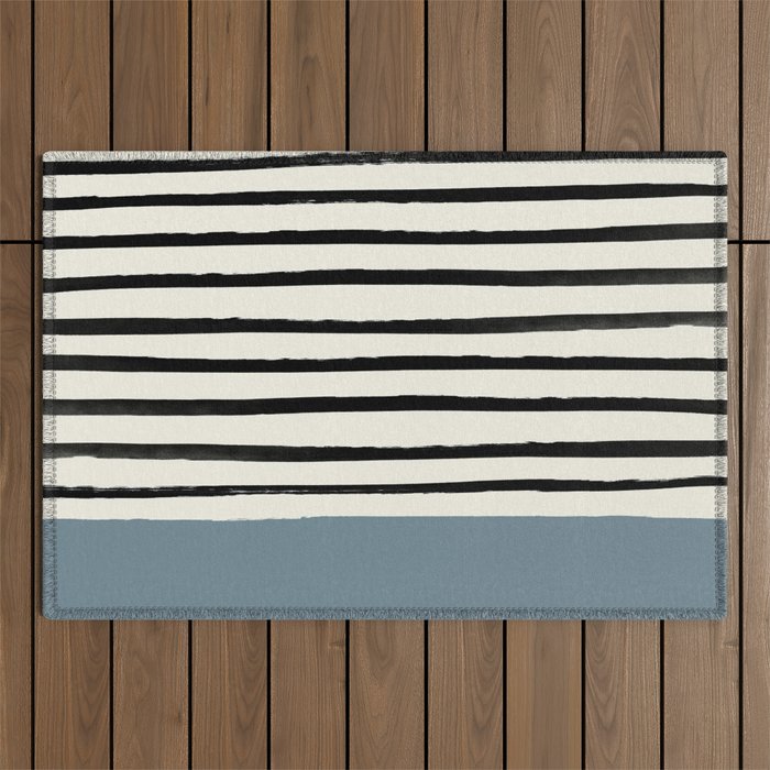 Dusty Blue x Stripes Outdoor Rug Gallery Image 1