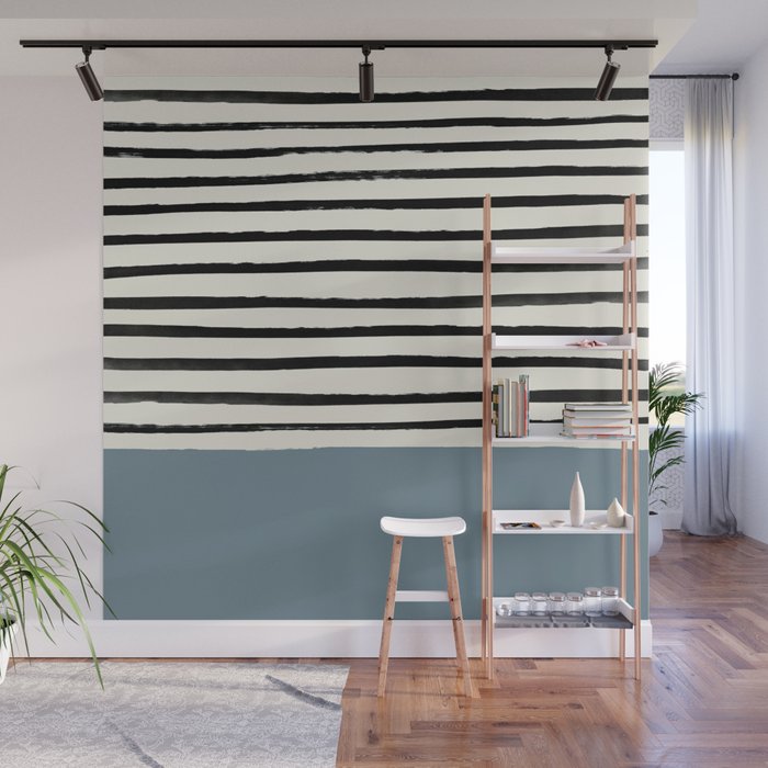 Dusty Blue x Stripes Wall Mural Gallery Image 1