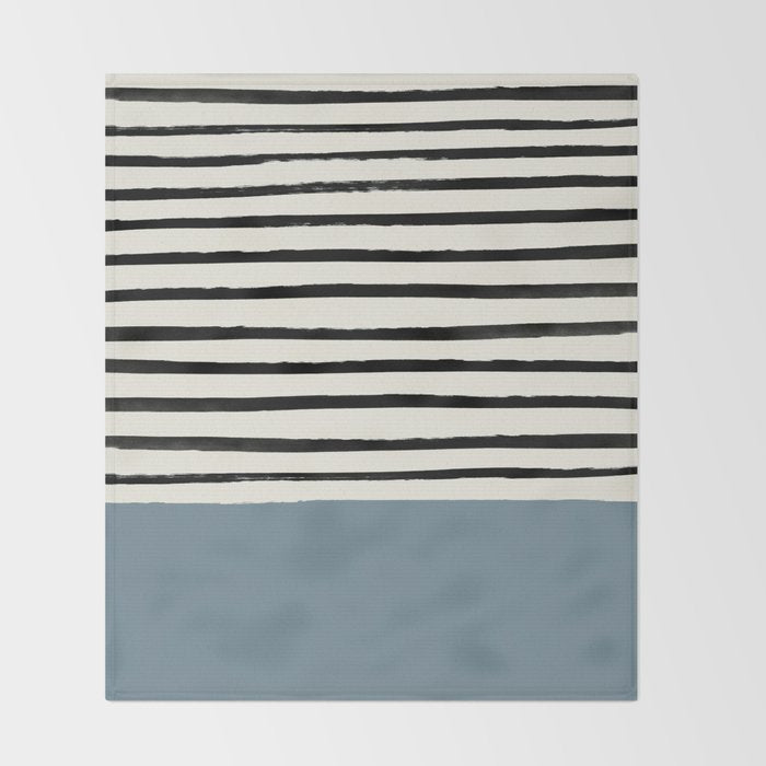 Dusty Blue x Stripes Throw Blanket Gallery Image 2