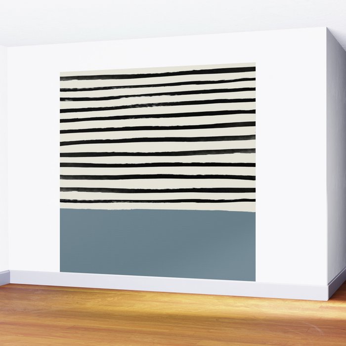 Dusty Blue x Stripes Wall Mural Gallery Image 2