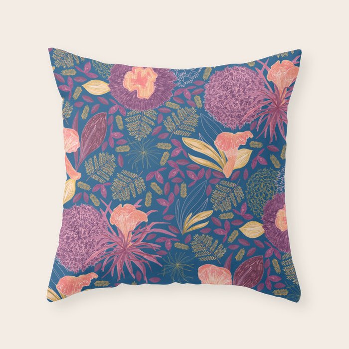 Forest Full of Wild Mushrooms in Navy Blue & Peach Throw Pillow Gallery Image 6