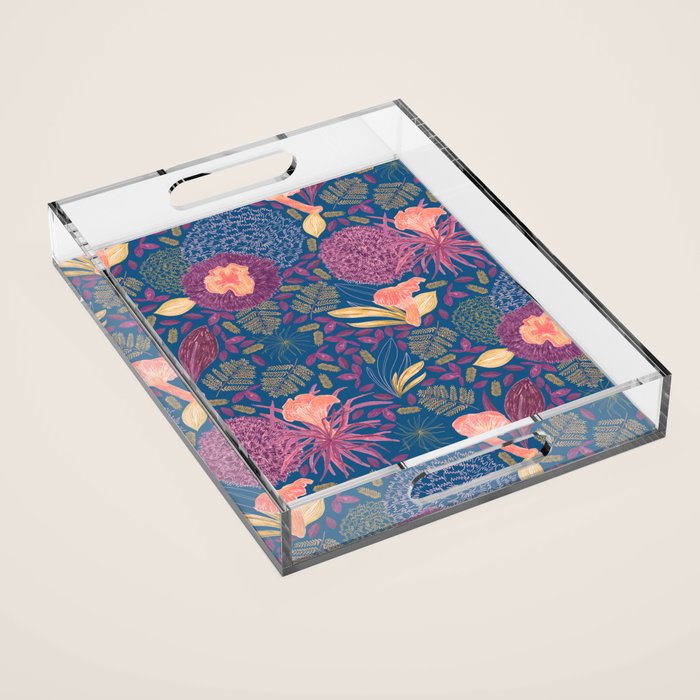 Forest Full of Wild Mushrooms in Navy Blue & Peach Acrylic Tray Gallery Image 1