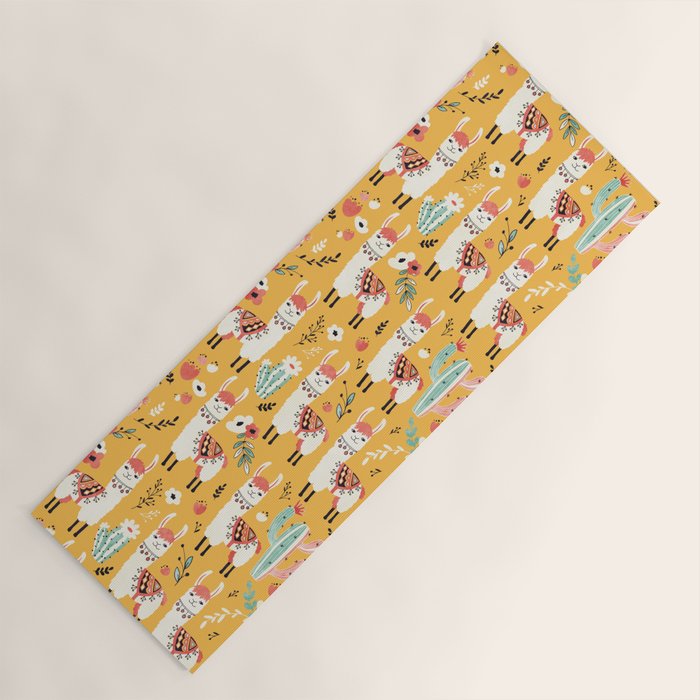 White Llama with flowers Yoga Mat Gallery Image 1