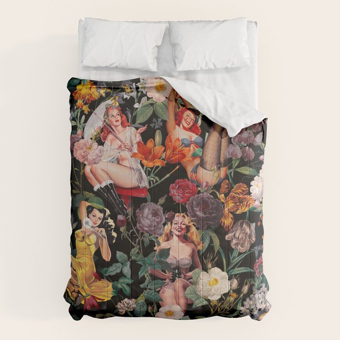 Floral and Pin-Up Girls III - Night Comforter Gallery Image 1