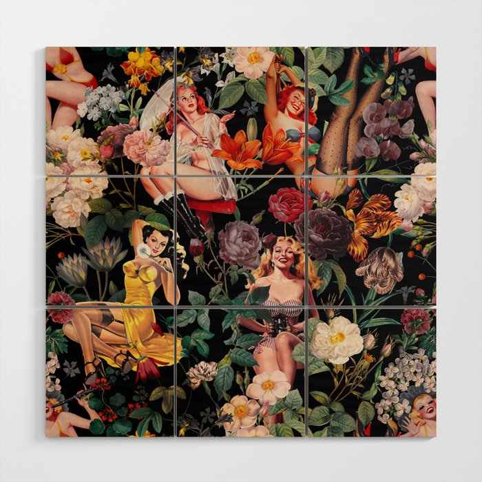 Floral and Pin-Up Girls III - Night Wood Wall Art Gallery Image 1