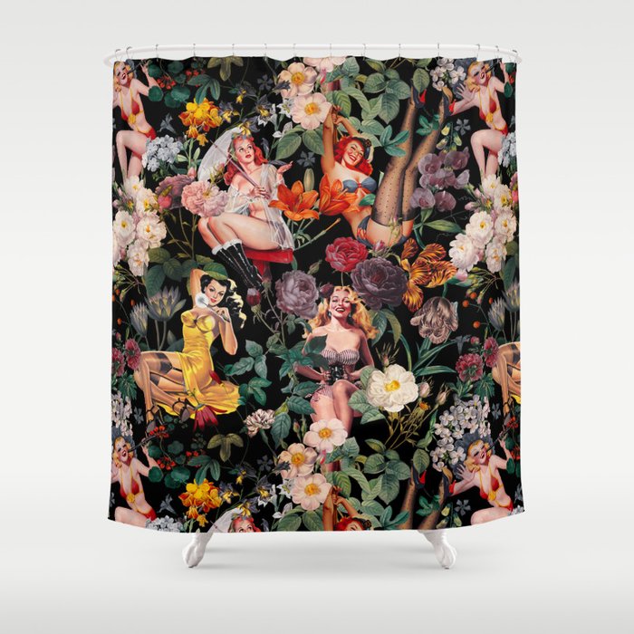 Floral and Pin-Up Girls III - Night Shower Curtain Gallery Image 1