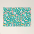 Dinosaurs + Unicorns on Teal Welcome Mat Gallery Image 1