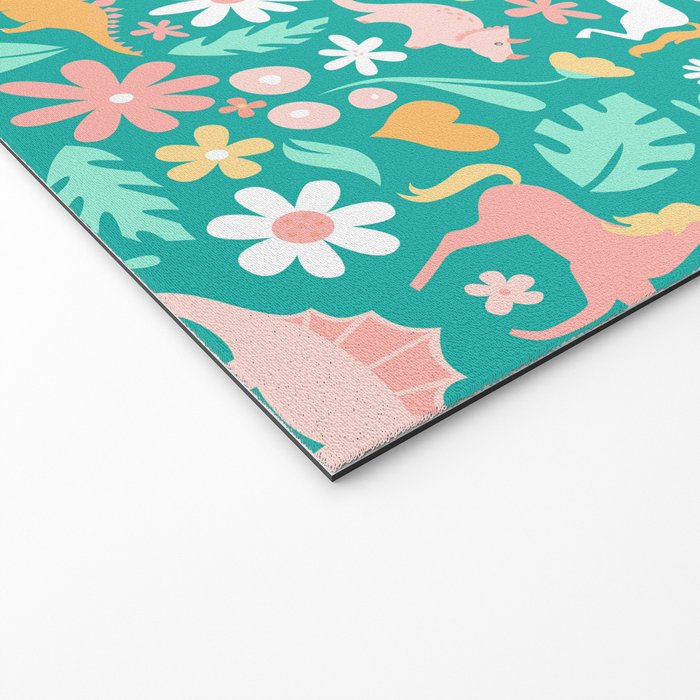 Dinosaurs + Unicorns on Teal Welcome Mat Gallery Image 2
