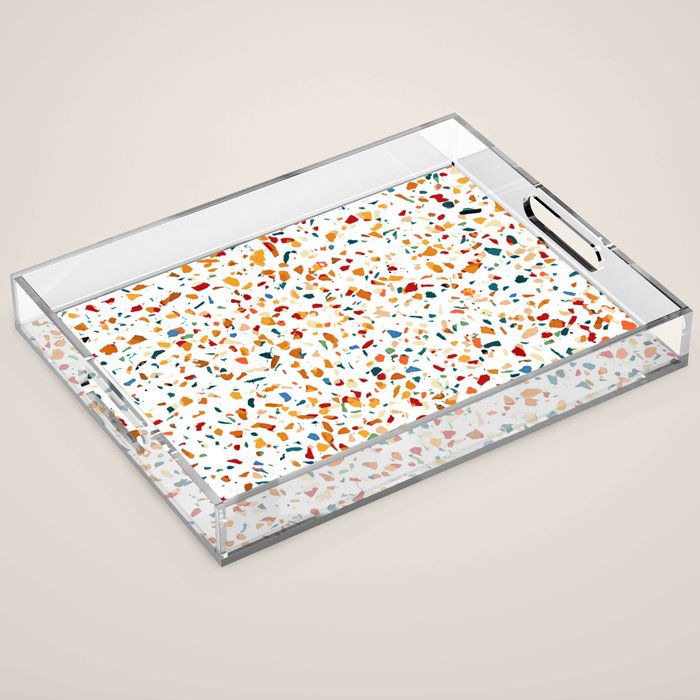 Tan Terrazzo | Eclectic Quirky Confetti Painting | Celebration Colorful Boho Happy Party Graphic  Acrylic Tray Gallery Image 1