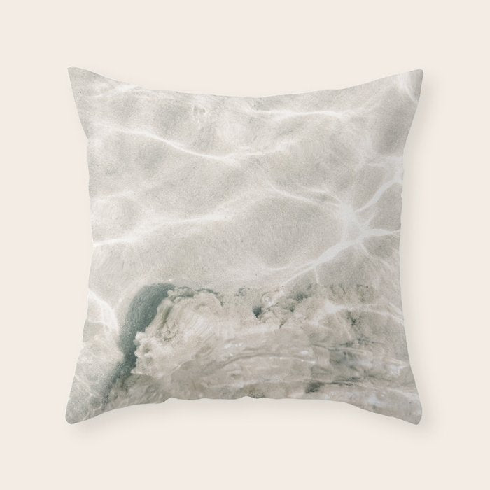 Clear water | beach fine art photography | sea wave and sand Throw Pillow Gallery Image 1