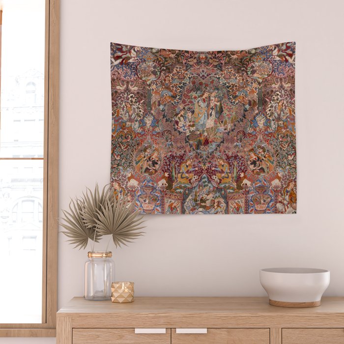 Romantic Antique Kashmar Persian Wall Tapestry Gallery Image 2