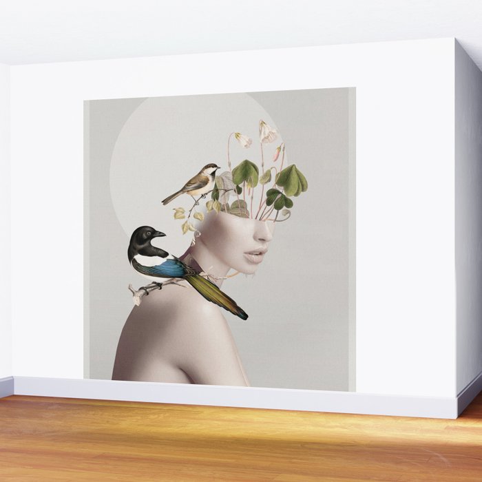 Lady with Birds 5 Wall Mural Gallery Image 2