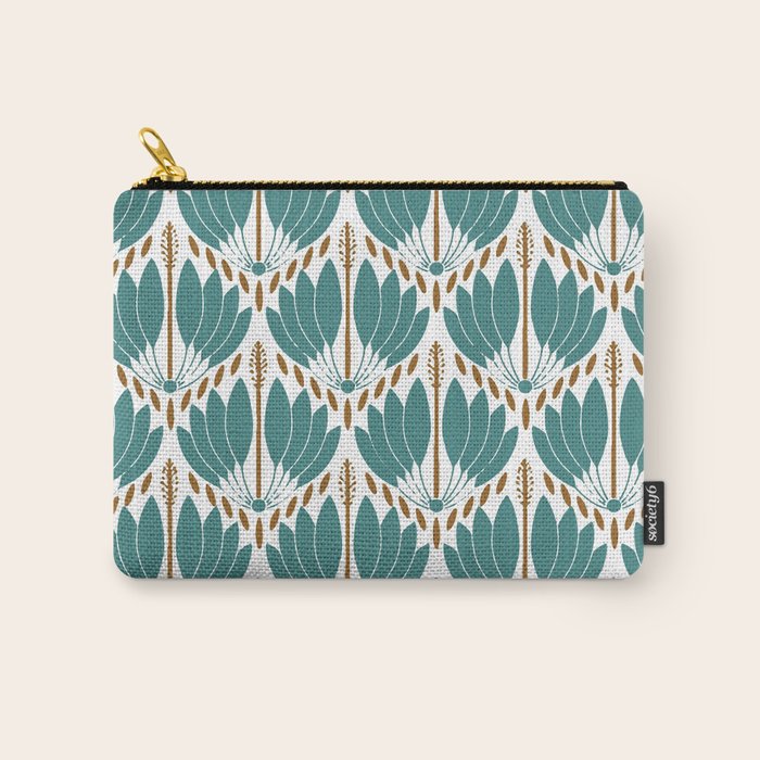 Art Deco White Green & Gold Abstract Pattern Carry All Pouch Gallery Image 1