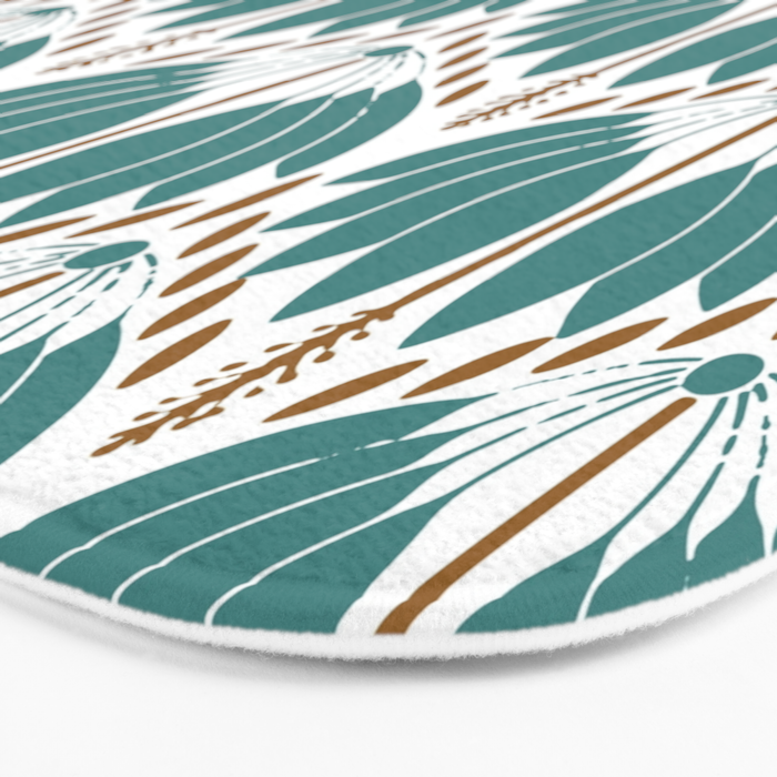 Art Deco White Green & Gold Abstract Pattern Bath Mat Gallery Image 3