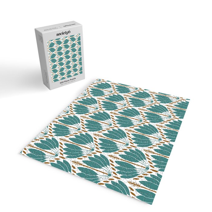 Art Deco White Green & Gold Abstract Pattern Jigsaw Puzzle Gallery Image 2