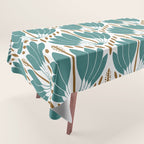 Art Deco White Green & Gold Abstract Pattern Tablecloth Gallery Image 1