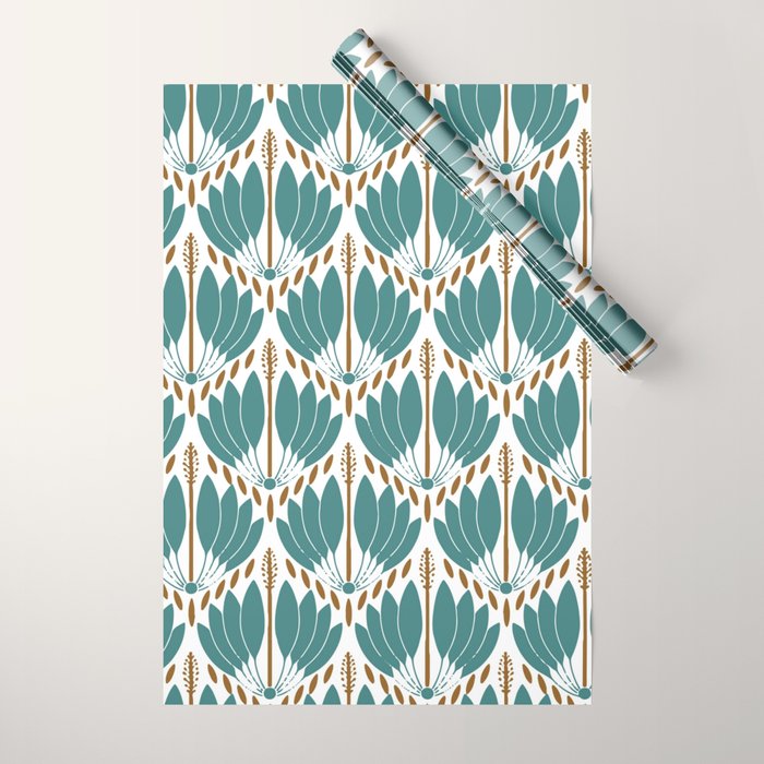 Art Deco White Green & Gold Abstract Pattern Wrapping Paper Gallery Image 1