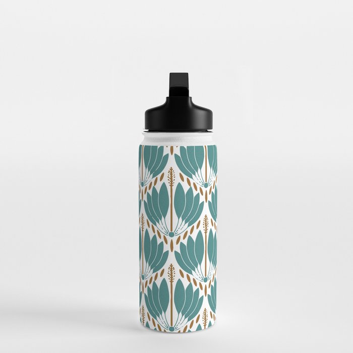 Art Deco White Green & Gold Abstract Pattern Water Bottle Gallery Image 3
