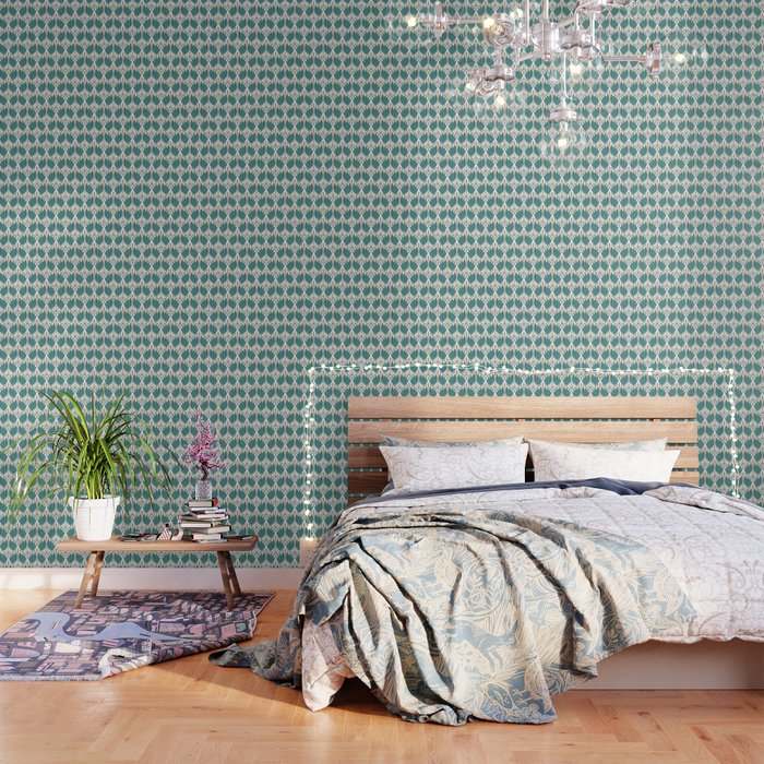 Art Deco White Green & Gold Abstract Pattern Wallpaper Gallery Image 1