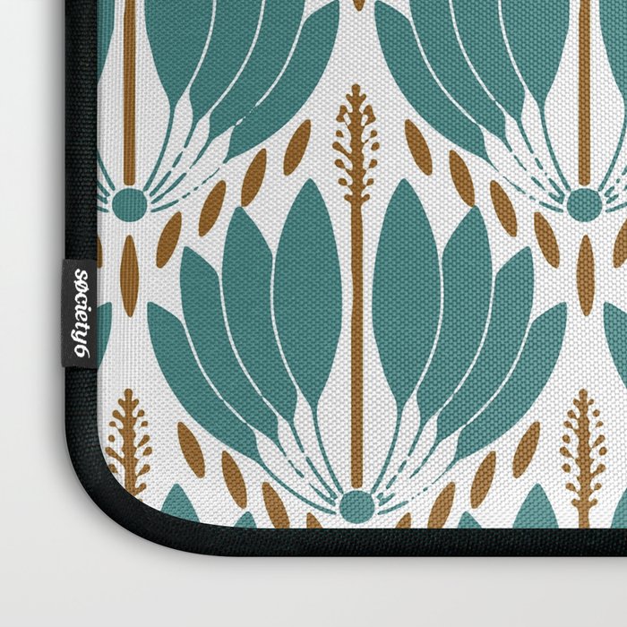 Art Deco White Green & Gold Abstract Pattern Laptop Sleeve Gallery Image 3