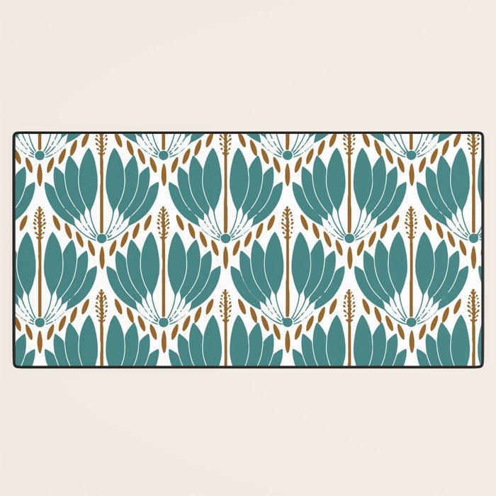 Art Deco White Green & Gold Abstract Pattern Desk Mat Gallery Image 3