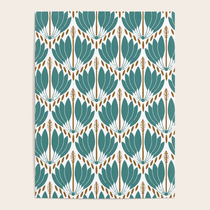 Art Deco White Green & Gold Abstract Pattern Poster Gallery Image 1
