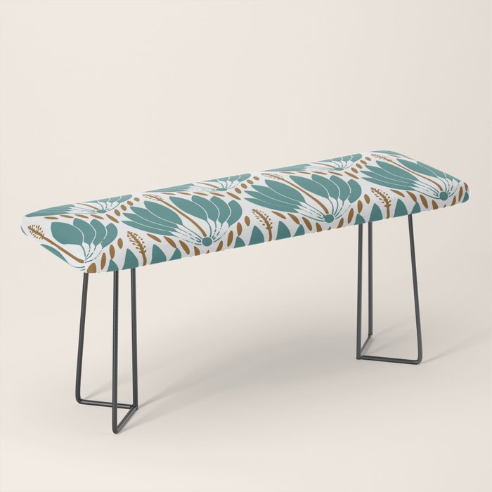 Art Deco White Green & Gold Abstract Pattern Bench Gallery Image 1