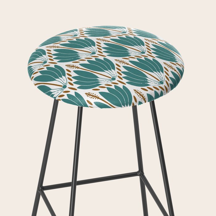 Art Deco White Green & Gold Abstract Pattern Stool Gallery Image 2