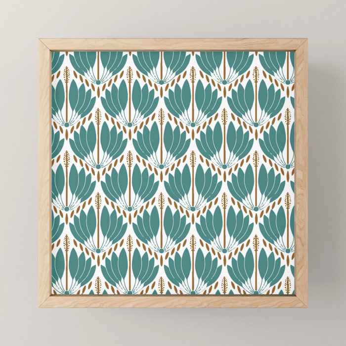 Art Deco White Green & Gold Abstract Pattern Mini Art Print Gallery Image 1