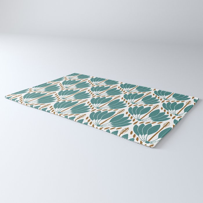 Art Deco White Green & Gold Abstract Pattern Rug Gallery Image 3