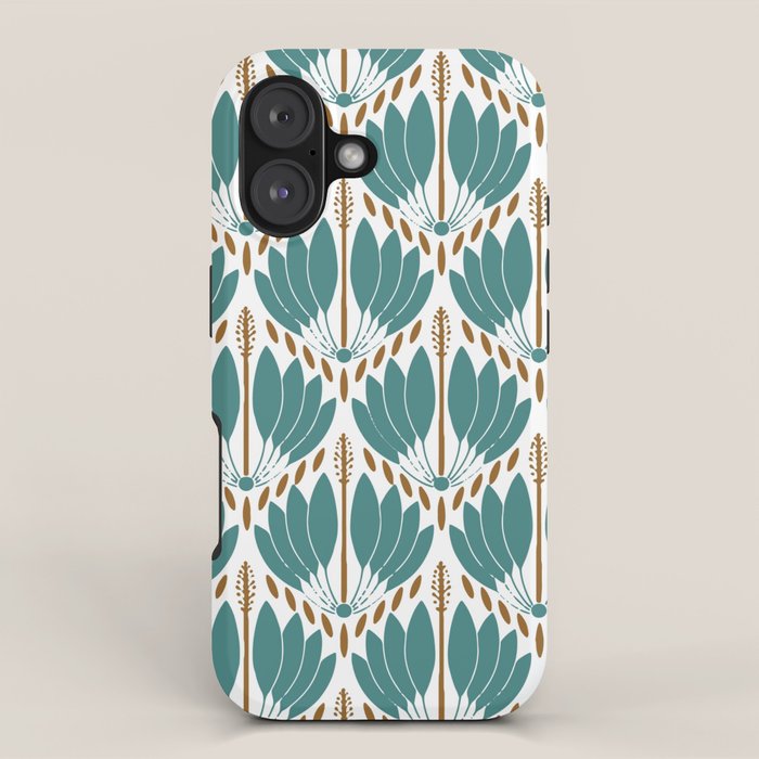Art Deco White Green & Gold Abstract Pattern iPhone Case Gallery Image 1