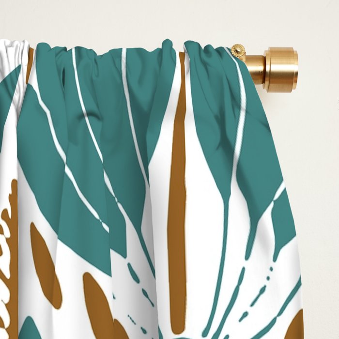 Art Deco White Green & Gold Abstract Pattern Window Curtain Gallery Image 2