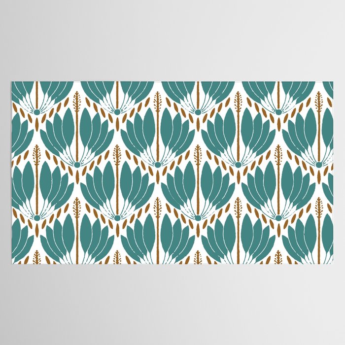 Art Deco White Green & Gold Abstract Pattern Tablecloth Gallery Image 2