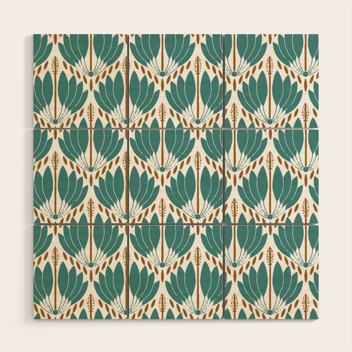 Art Deco White Green & Gold Abstract Pattern Wood Wall Art Gallery Image 1