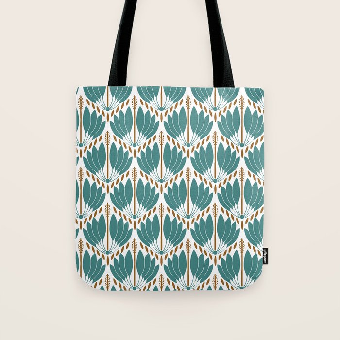 Art Deco White Green & Gold Abstract Pattern Tote Bag Gallery Image 1