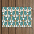 Art Deco White Green & Gold Abstract Pattern Outdoor Rug Gallery Image 1
