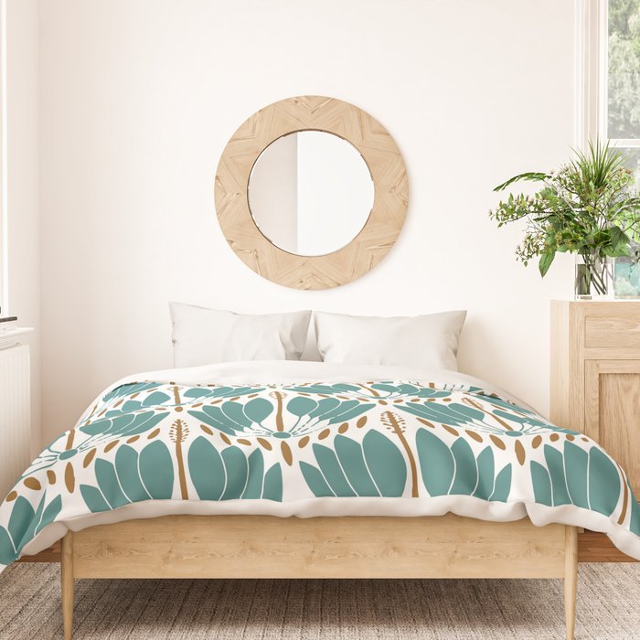Art Deco White Green & Gold Abstract Pattern Duvet Cover Gallery Image 3