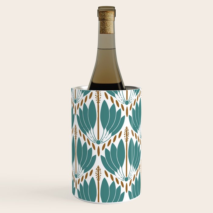 Art Deco White Green & Gold Abstract Pattern Wine Chiller Gallery Image 2
