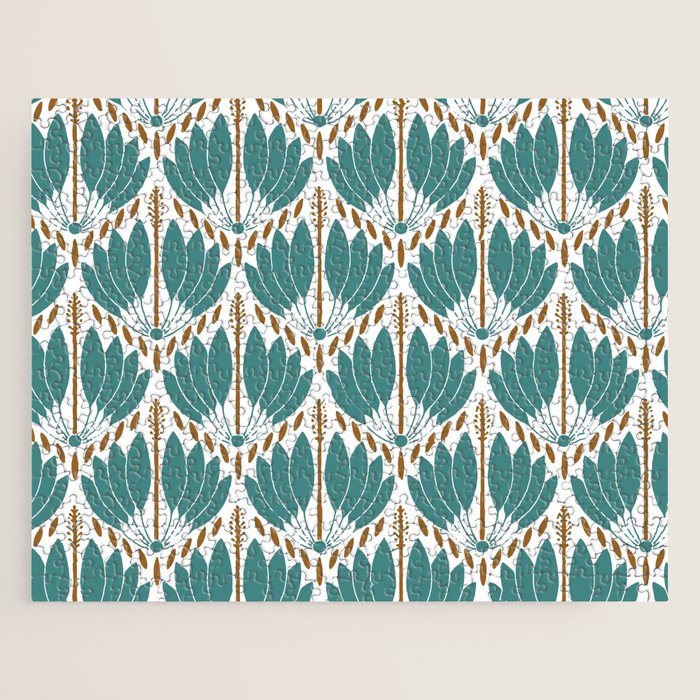 Art Deco White Green & Gold Abstract Pattern Jigsaw Puzzle Gallery Image 1
