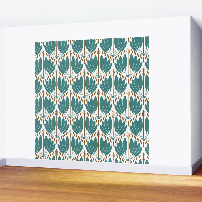 Art Deco White Green & Gold Abstract Pattern Wall Mural Gallery Image 2