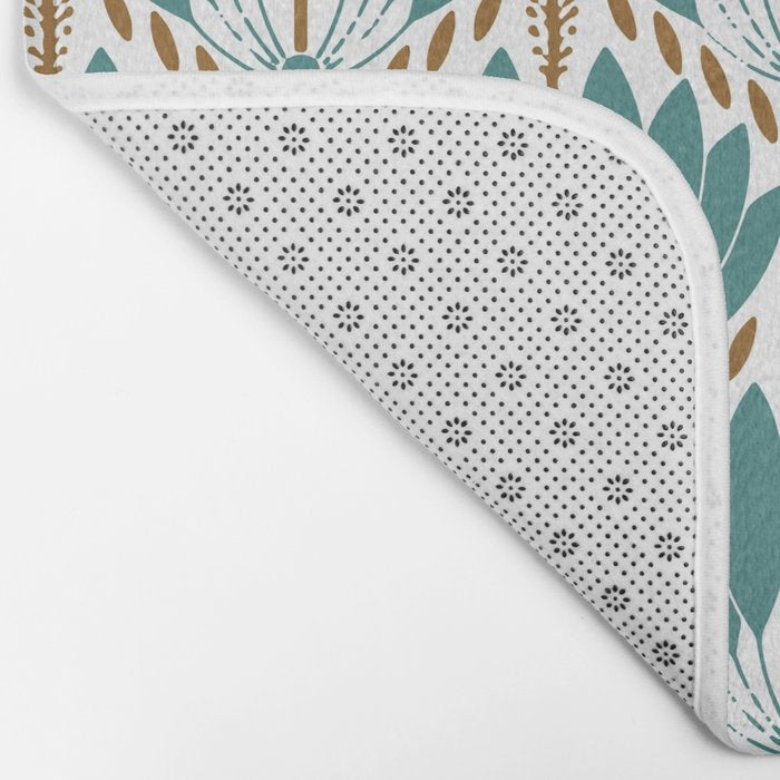 Art Deco White Green & Gold Abstract Pattern Bath Mat Gallery Image 2
