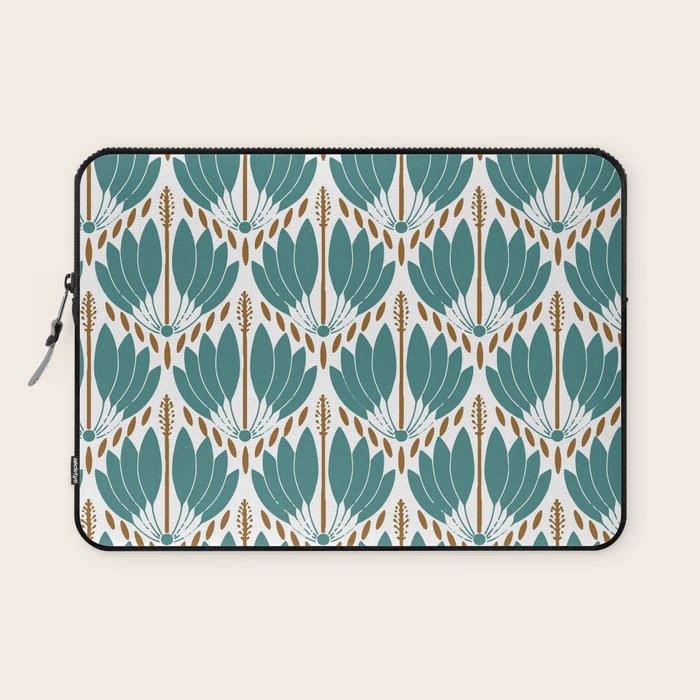 Art Deco White Green & Gold Abstract Pattern Laptop Sleeve Gallery Image 1
