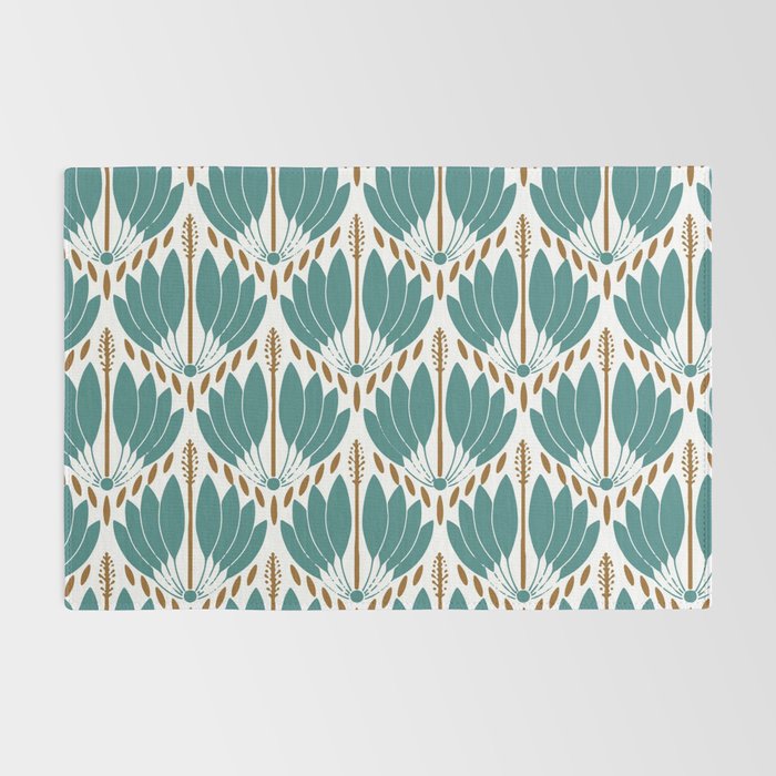 Art Deco White Green & Gold Abstract Pattern Rug Gallery Image 2